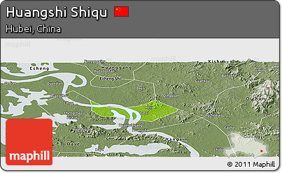 Physical Panoramic Map of Huangshi Shiqu, semi-desaturated