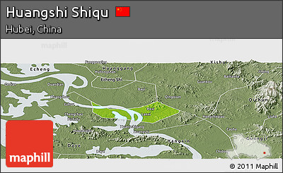 Physical Panoramic Map of Huangshi Shiqu, semi-desaturated