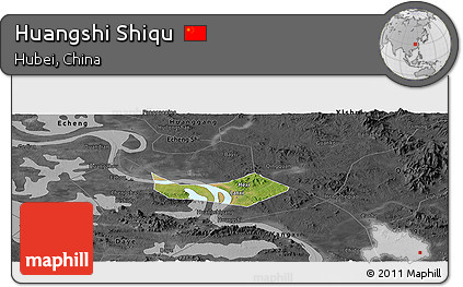 Satellite Panoramic Map of Huangshi Shiqu, darken, desaturated