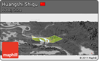 Satellite Panoramic Map of Huangshi Shiqu, darken, desaturated
