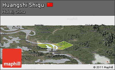 Satellite Panoramic Map of Huangshi Shiqu, darken, semi-desaturated