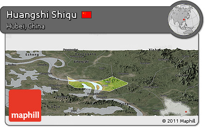 Satellite Panoramic Map of Huangshi Shiqu, darken, semi-desaturated