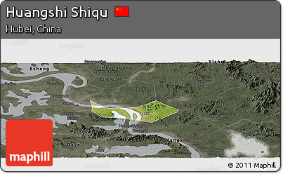 Satellite Panoramic Map of Huangshi Shiqu, darken, semi-desaturated