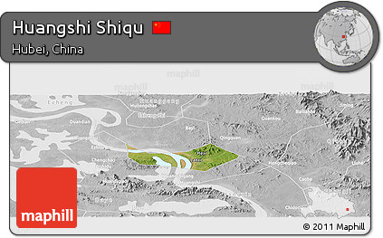 Satellite Panoramic Map of Huangshi Shiqu, lighten, desaturated