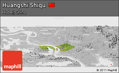 Satellite Panoramic Map of Huangshi Shiqu, lighten, desaturated