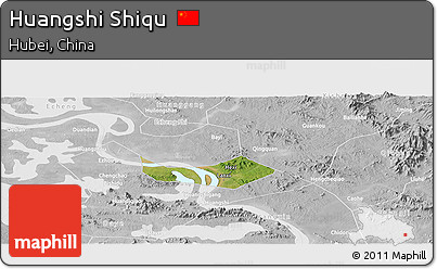 Satellite Panoramic Map of Huangshi Shiqu, lighten, desaturated