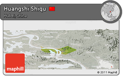 Satellite Panoramic Map of Huangshi Shiqu, lighten, semi-desaturated