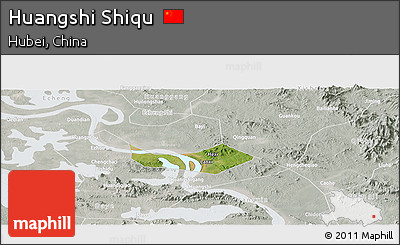 Satellite Panoramic Map of Huangshi Shiqu, lighten, semi-desaturated