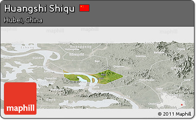 Satellite Panoramic Map of Huangshi Shiqu, lighten, semi-desaturated
