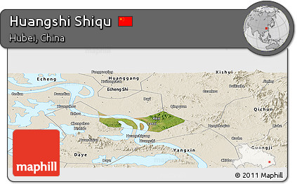 Satellite Panoramic Map of Huangshi Shiqu, shaded relief outside