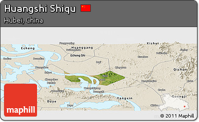 Satellite Panoramic Map of Huangshi Shiqu, shaded relief outside