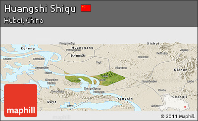 Satellite Panoramic Map of Huangshi Shiqu, shaded relief outside