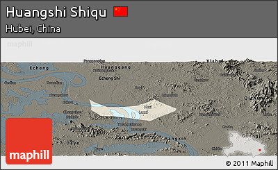Shaded Relief Panoramic Map of Huangshi Shiqu, darken