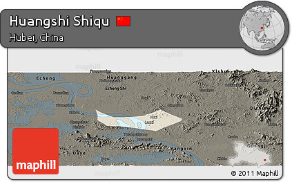 Shaded Relief Panoramic Map of Huangshi Shiqu, darken