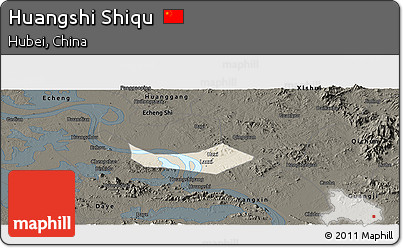 Shaded Relief Panoramic Map of Huangshi Shiqu, darken
