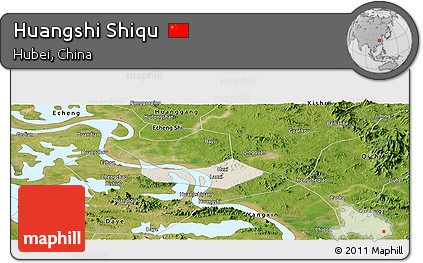 Shaded Relief Panoramic Map of Huangshi Shiqu, satellite outside