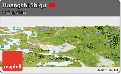 Shaded Relief Panoramic Map of Huangshi Shiqu, satellite outside