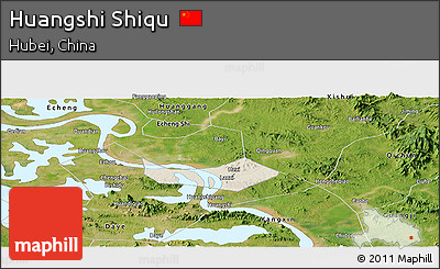 Shaded Relief Panoramic Map of Huangshi Shiqu, satellite outside