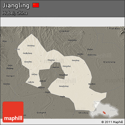 Shaded Relief 3D Map of Jiangling, darken