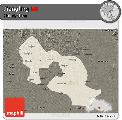 Shaded Relief 3D Map of Jiangling, darken