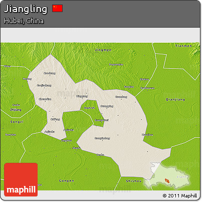Shaded Relief 3D Map of Jiangling, physical outside