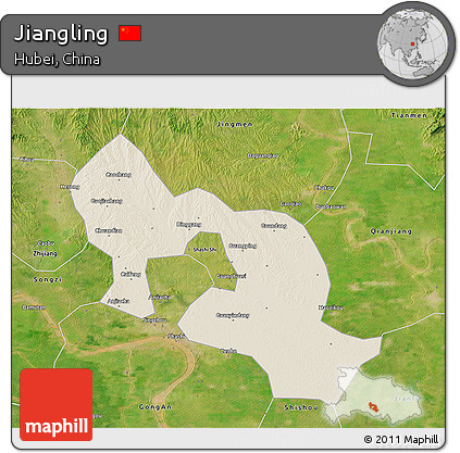 Shaded Relief 3D Map of Jiangling, satellite outside