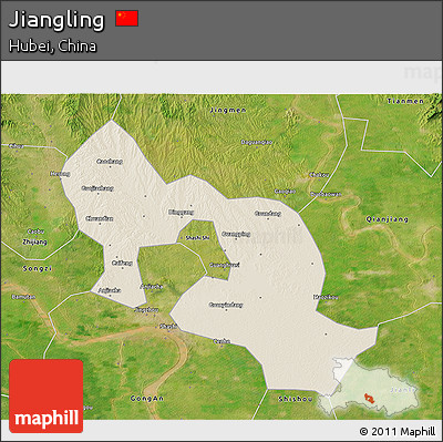 Shaded Relief 3D Map of Jiangling, satellite outside