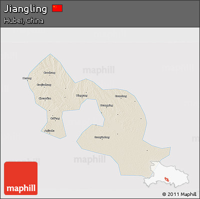 Shaded Relief 3D Map of Jiangling, single color outside