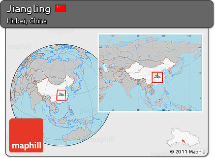 Gray Location Map of Jiangling, highlighted country, highlighted parent region, within the entire country