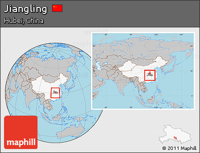 Gray Location Map of Jiangling, highlighted country, highlighted parent region, within the entire country