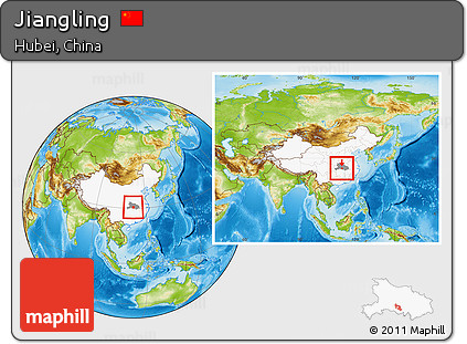 Physical Location Map of Jiangling, highlighted country, highlighted parent region, within the entire country