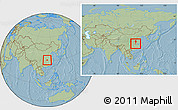 Savanna Style Location Map of Jiangling, within the entire country, hill shading