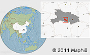 Savanna Style Location Map of Jiangling, highlighted country, highlighted parent region, hill shading