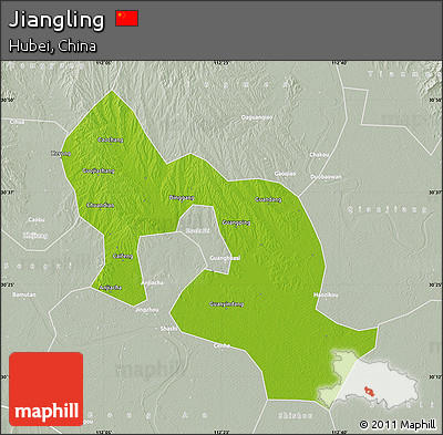 Physical Map of Jiangling, lighten, semi-desaturated