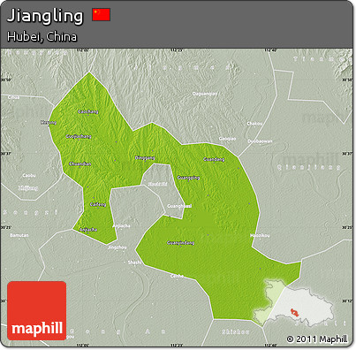 Physical Map of Jiangling, lighten, semi-desaturated