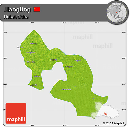 Physical Map of Jiangling, single color outside