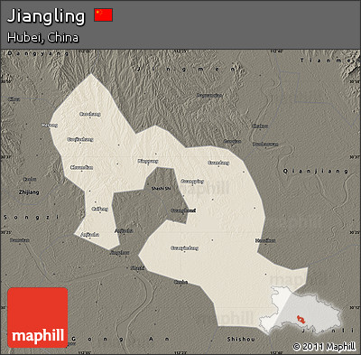 Shaded Relief Map of Jiangling, darken