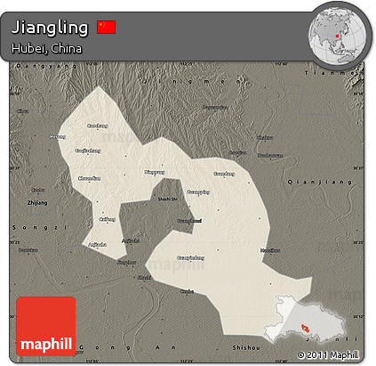 Shaded Relief Map of Jiangling, darken