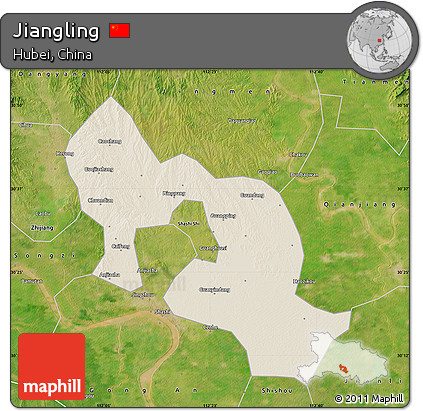 Shaded Relief Map of Jiangling, satellite outside
