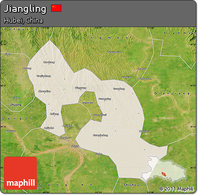 Shaded Relief Map of Jiangling, satellite outside