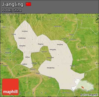 Shaded Relief Map of Jiangling, satellite outside