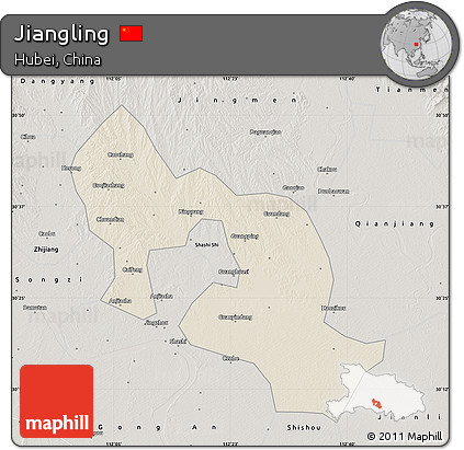 Shaded Relief Map of Jiangling, semi-desaturated