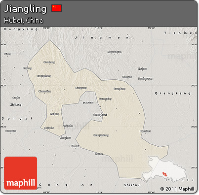 Shaded Relief Map of Jiangling, semi-desaturated