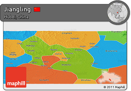 Physical Panoramic Map of Jiangling, political outside