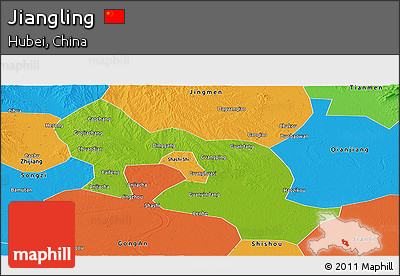 Physical Panoramic Map of Jiangling, political outside