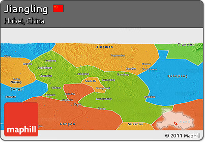 Physical Panoramic Map of Jiangling, political outside