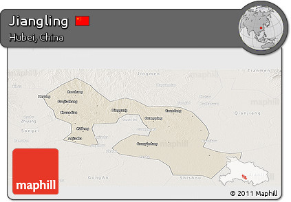 Shaded Relief Panoramic Map of Jiangling, lighten