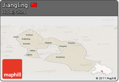 Shaded Relief Panoramic Map of Jiangling, lighten