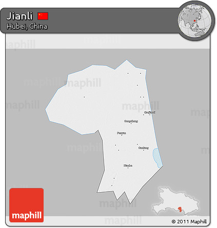 Gray 3D Map of Jianli, single color outside