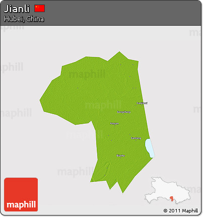 Physical 3D Map of Jianli, cropped outside